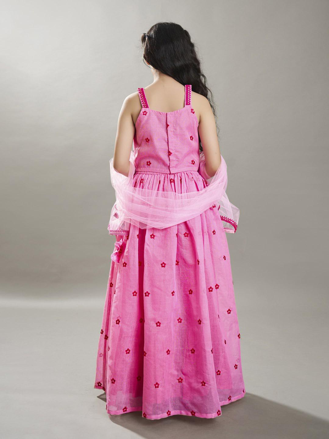 Bitiya by Bhama Girls Pink with Embroidered Ready to Wear Lehenga & Choli with Dupatta.