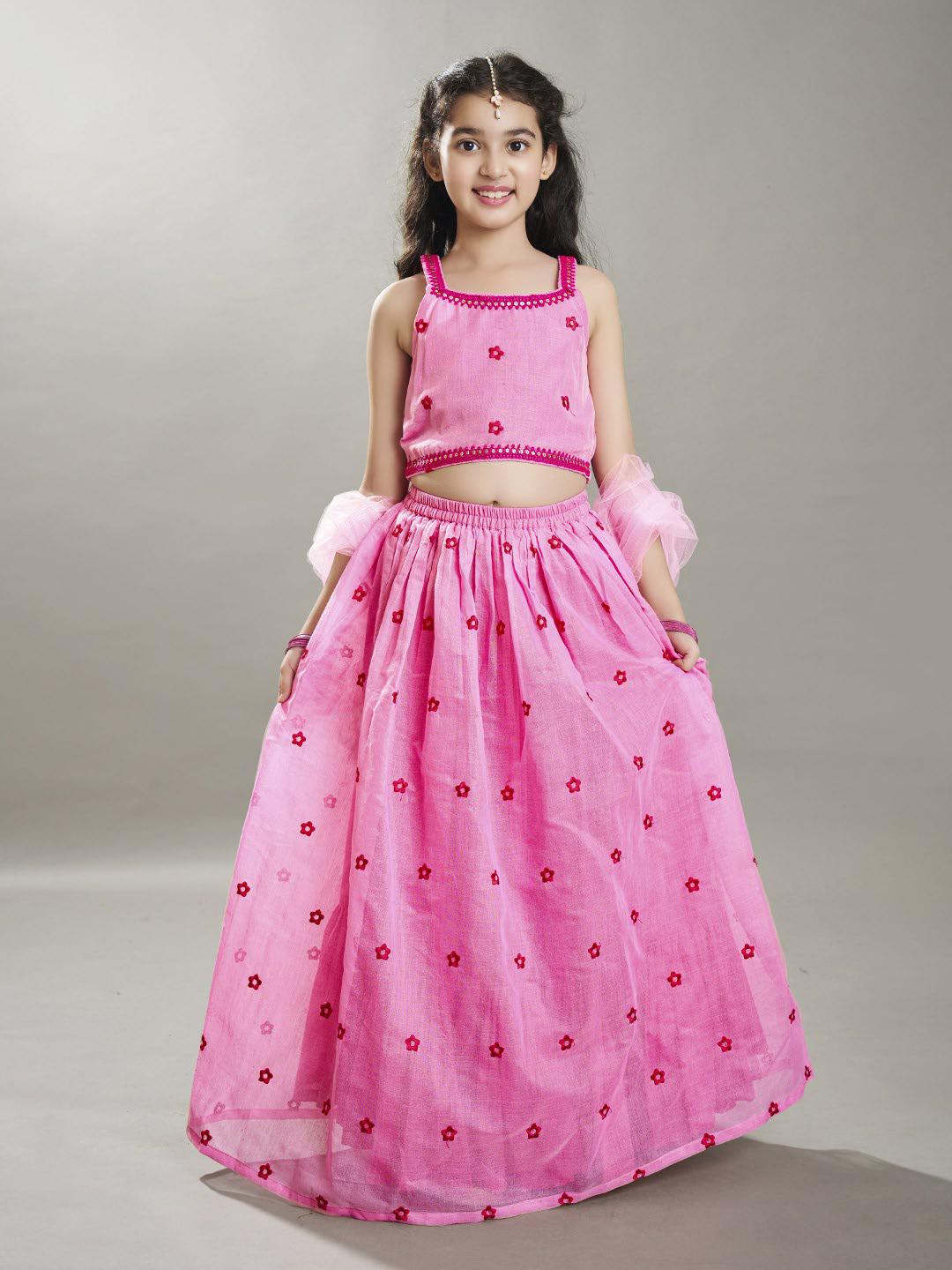 Bitiya by Bhama Girls Pink with Embroidered Ready to Wear Lehenga & Choli with Dupatta.