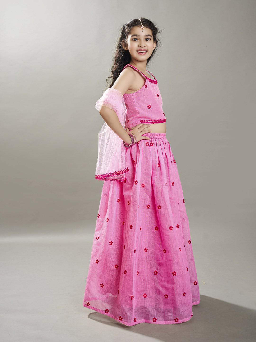 Bitiya by Bhama Girls Pink with Embroidered Ready to Wear Lehenga & Choli with Dupatta.