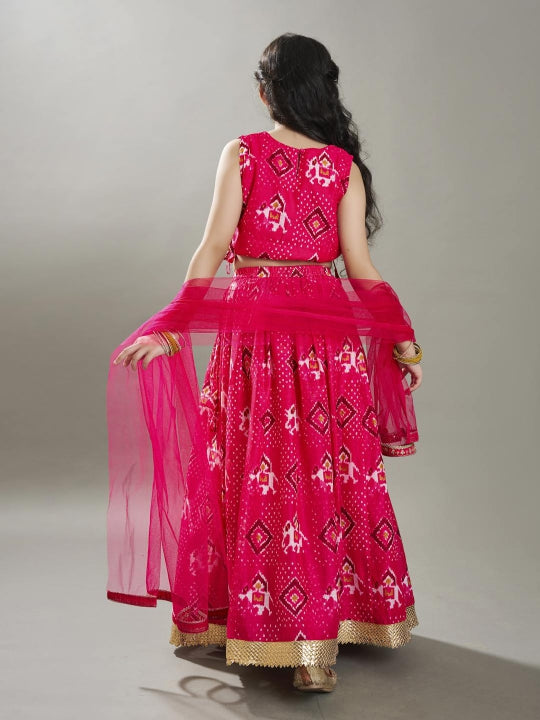 Bitiya by Bhama Girls Pink Digital Print Ready to Wear Lehenga With Choli