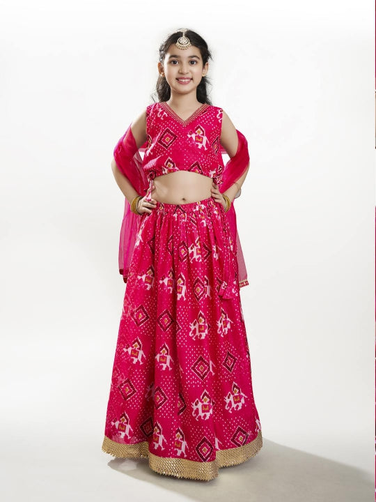Bitiya by Bhama Girls Pink Digital Print Ready to Wear Lehenga With Choli
