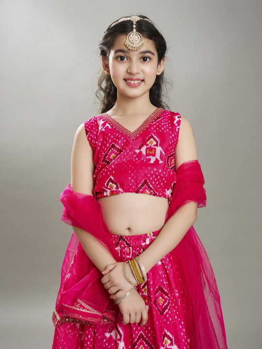 Bitiya by Bhama Girls Pink Digital Print Ready to Wear Lehenga With Choli