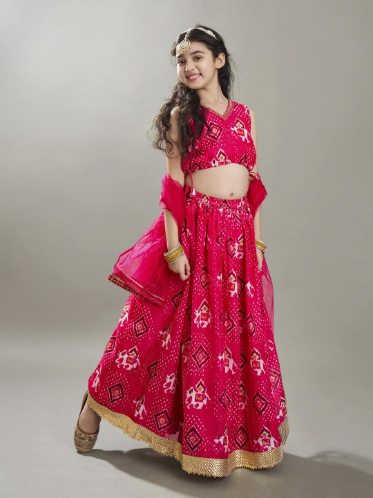 Bitiya by Bhama Girls Pink Digital Print Ready to Wear Lehenga With Choli