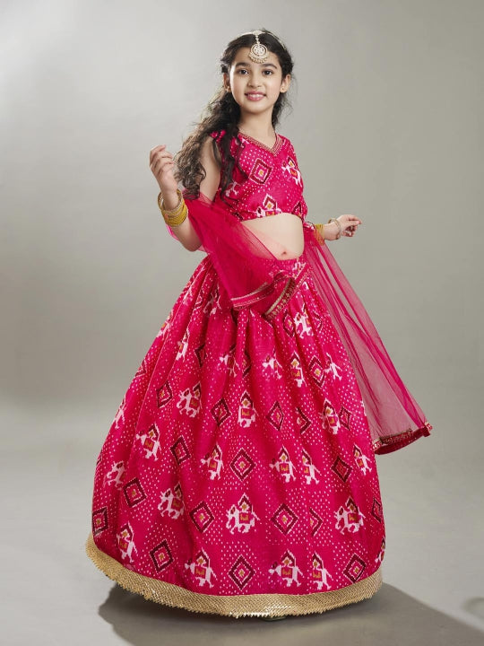 Bitiya by Bhama Girls Pink Digital Print Ready to Wear Lehenga With Choli
