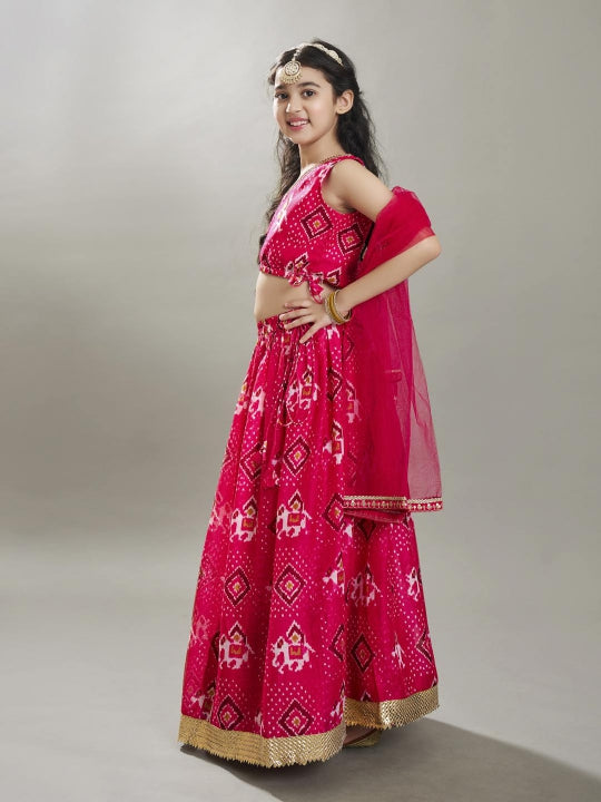Bitiya by Bhama Girls Pink Digital Print Ready to Wear Lehenga With Choli