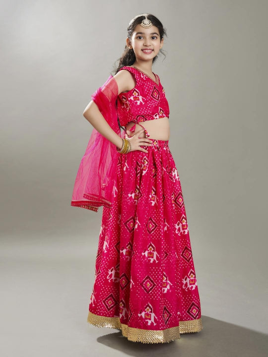 Bitiya by Bhama Girls Pink Digital Print Ready to Wear Lehenga With Choli
