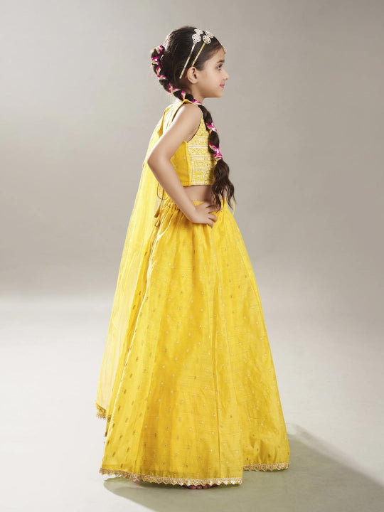 Bitiya by Bhama Girls Yellow with Embroidered Ready to Wear Lehenga & Choli with Dupatta.
