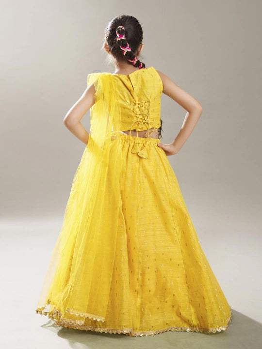 Bitiya by Bhama Girls Yellow with Embroidered Ready to Wear Lehenga & Choli with Dupatta.
