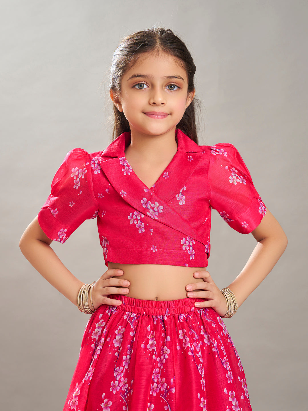 Bitiya by Bhama Girls Pink Digital Printed Ready to wear Lehenga with Choli