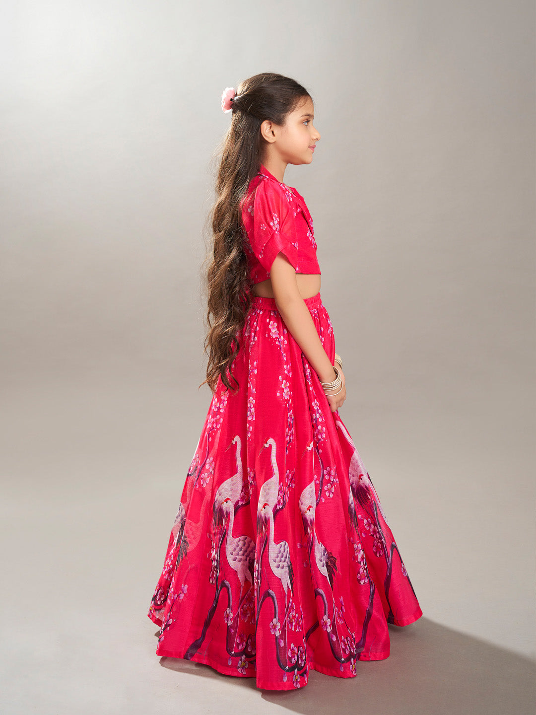 Bitiya by Bhama Girls Pink Digital Printed Ready to wear Lehenga with Choli