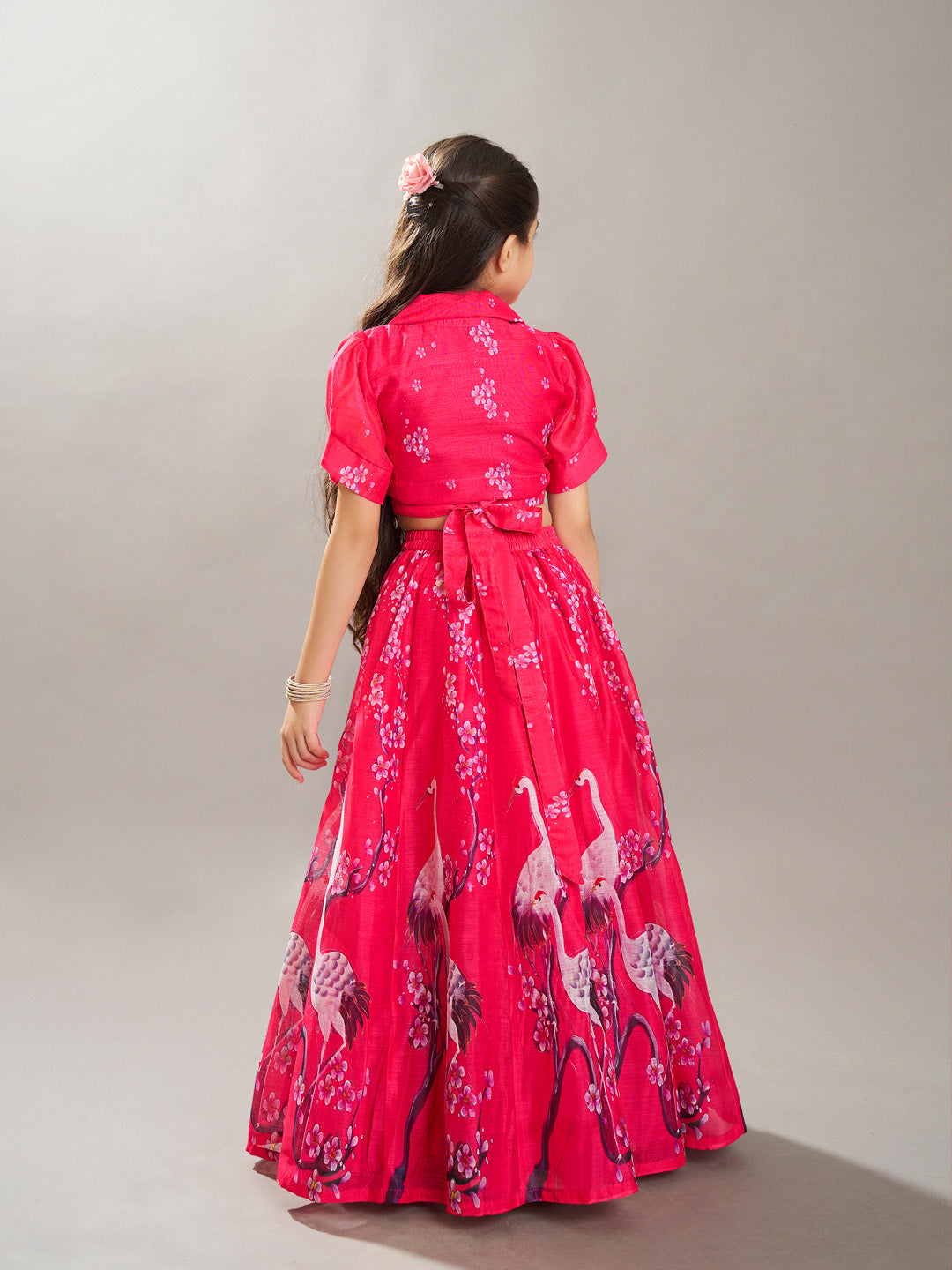 Bitiya by Bhama Girls Pink Digital Printed Ready to wear Lehenga with Choli