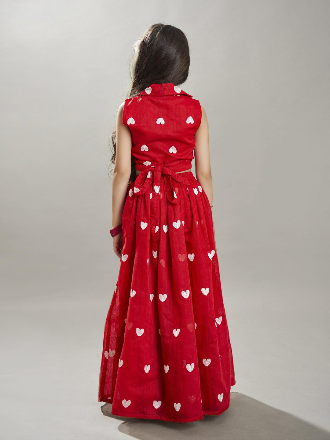 Bitiya by Bhama Girls Red & white Embroidered Ready to Wear Lehenga & Choli