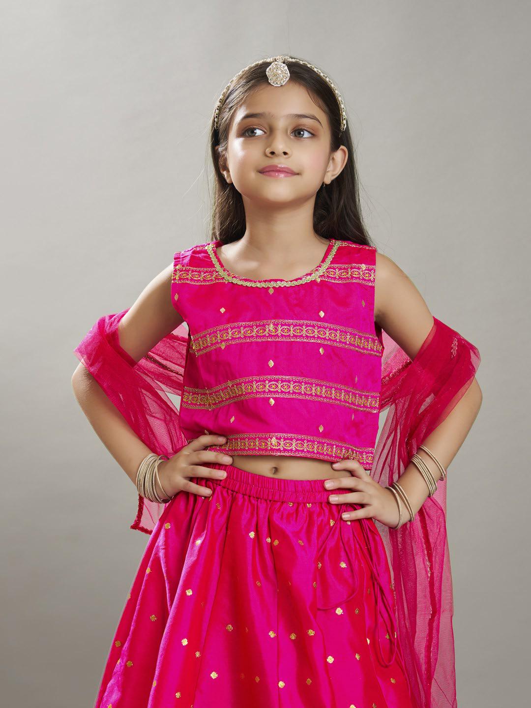 Bitiya by Bhama Girls Pink with Embroidered Ready to Wear Lehenga & Choli with Dupatta.