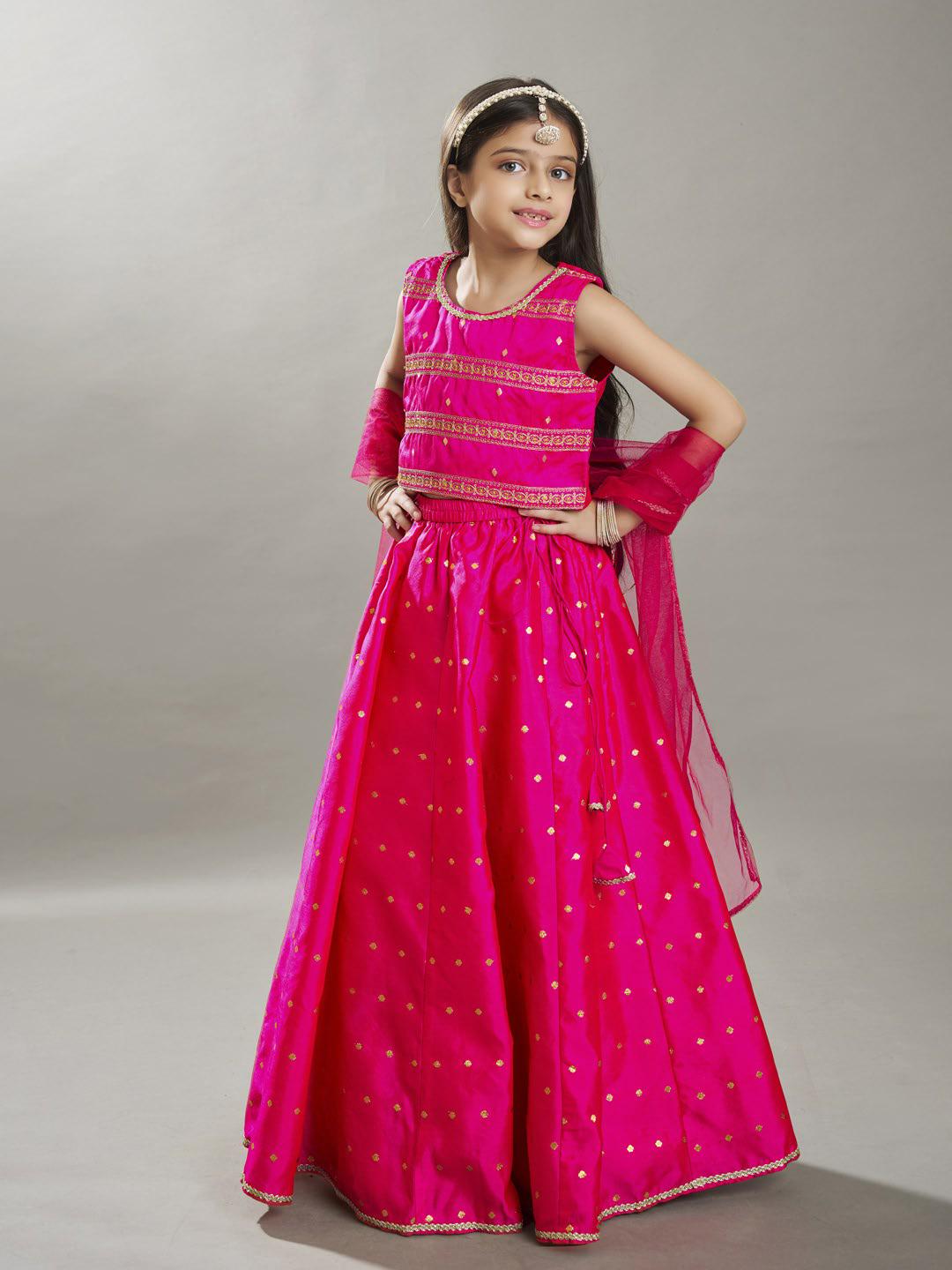 Bitiya by Bhama Girls Pink with Embroidered Ready to Wear Lehenga & Choli with Dupatta.
