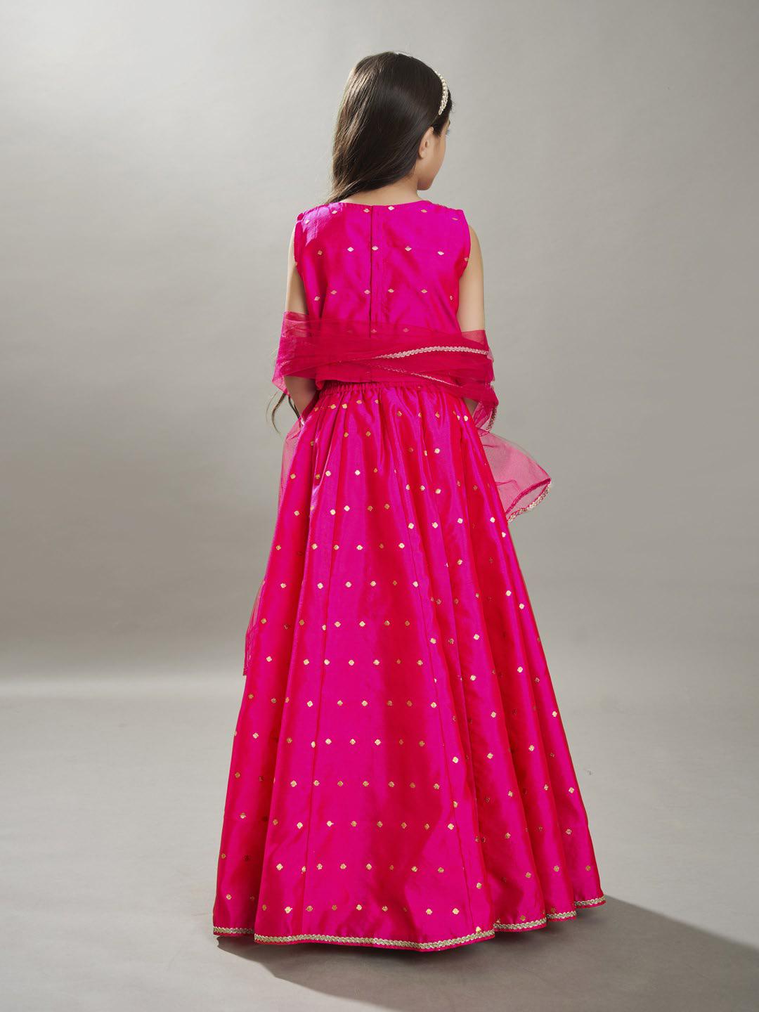 Bitiya by Bhama Girls Pink with Embroidered Ready to Wear Lehenga & Choli with Dupatta.