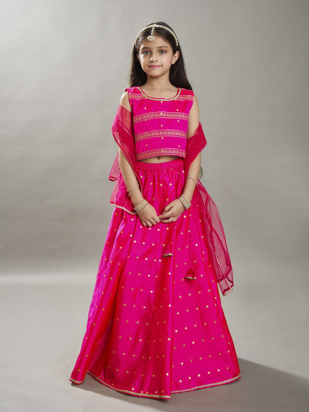 Bitiya by Bhama Girls Pink with Embroidered Ready to Wear Lehenga & Choli with Dupatta.