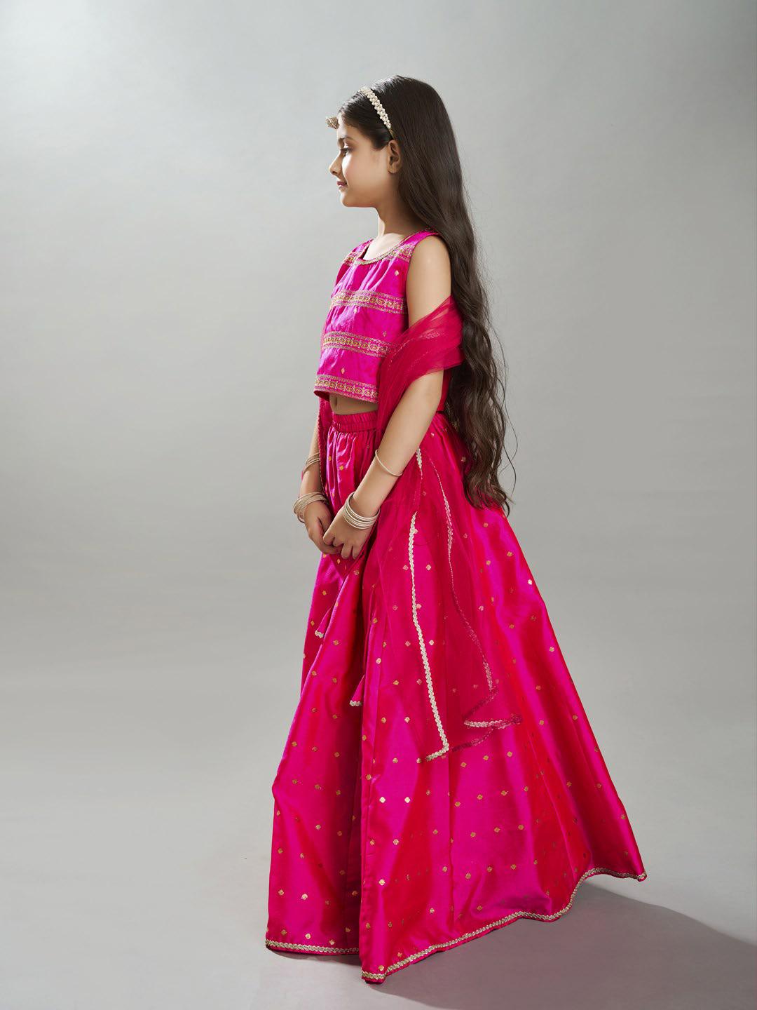 Bitiya by Bhama Girls Pink with Embroidered Ready to Wear Lehenga & Choli with Dupatta.