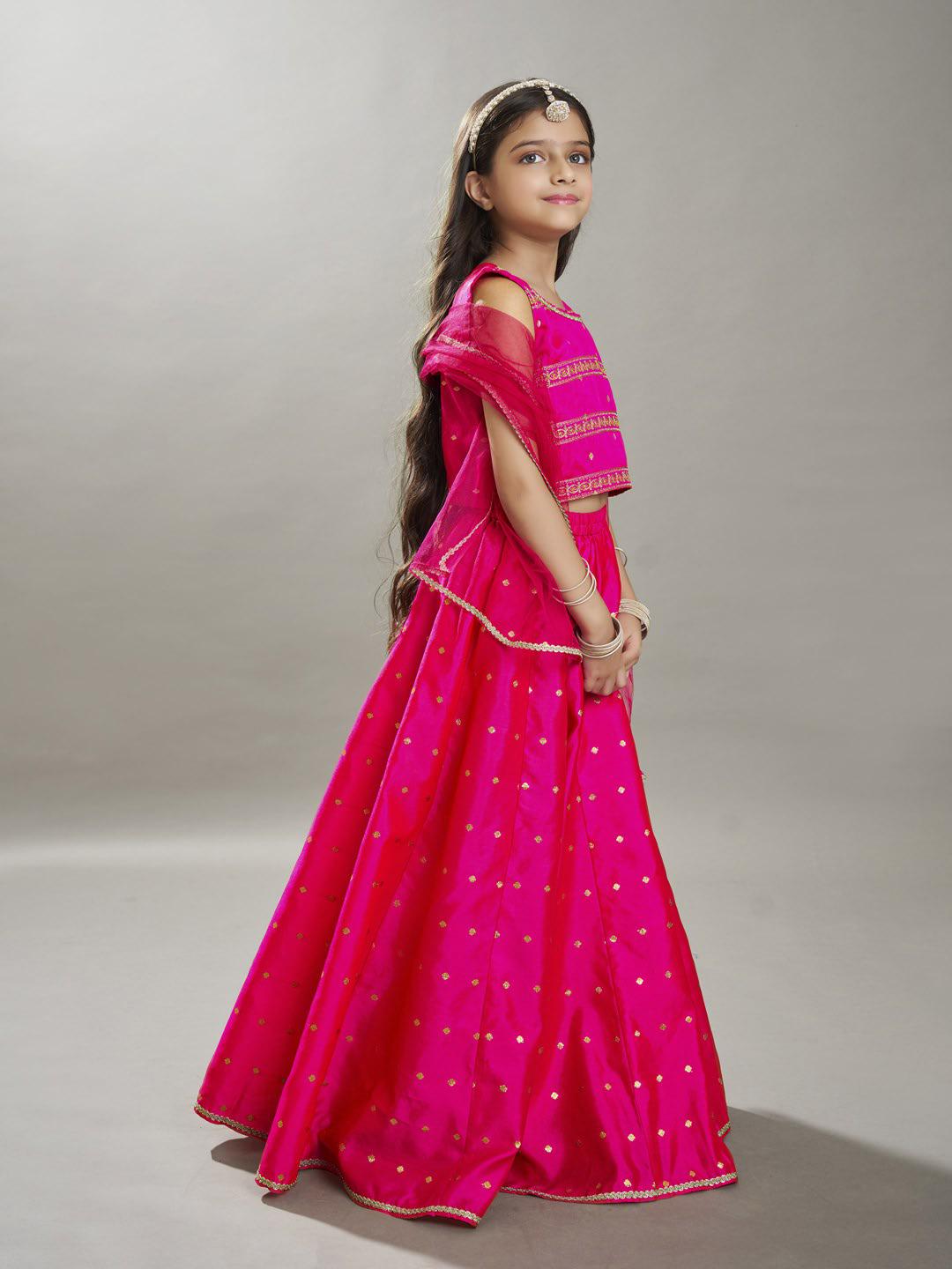 Bitiya by Bhama Girls Pink with Embroidered Ready to Wear Lehenga & Choli with Dupatta.
