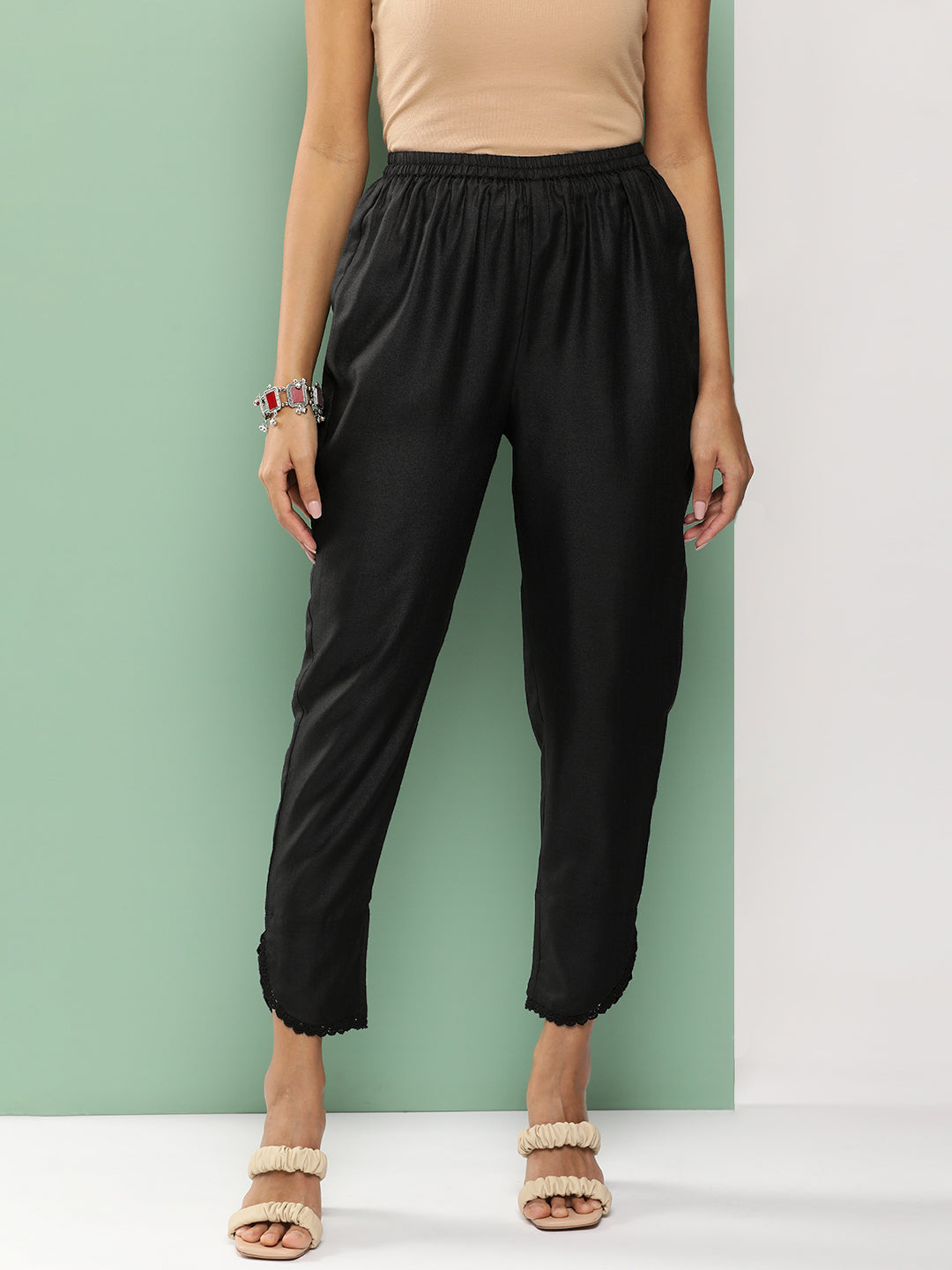Bhama Couture Black Loose Fit Gathered Trousers