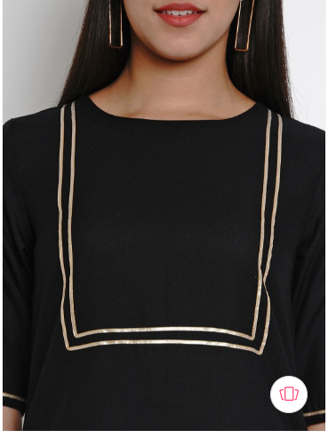Black solid tunic, has a round neck with lace detail, short sleeves