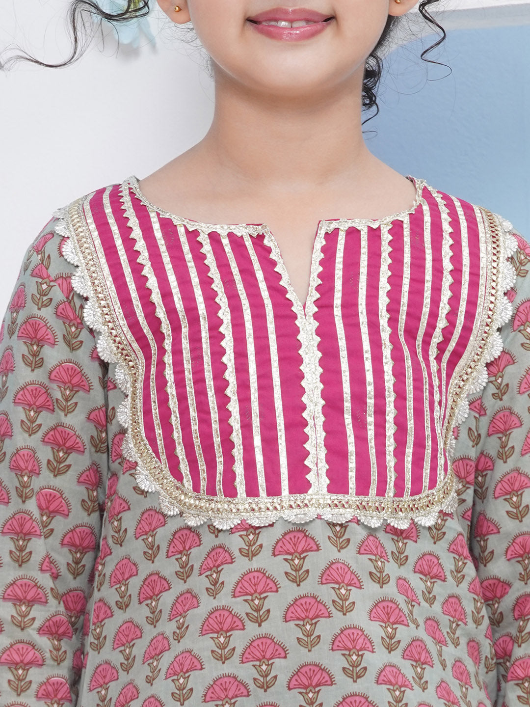 Bitiya by Bhama Girls Off-White Floral Printed Angrakha Kurta with Sharara