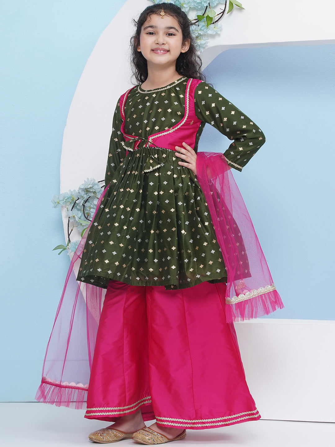 Girls Ethnic Motifs Empire Gotta Patti Kurta with Palazzos & With Dupatta