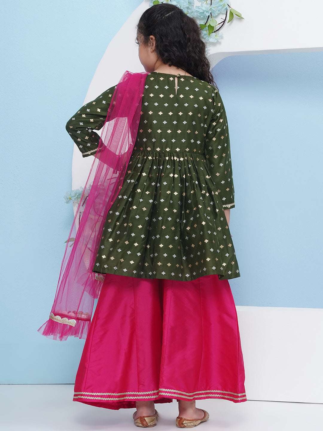 Girls Ethnic Motifs Empire Gotta Patti Kurta with Palazzos & With Dupatta
