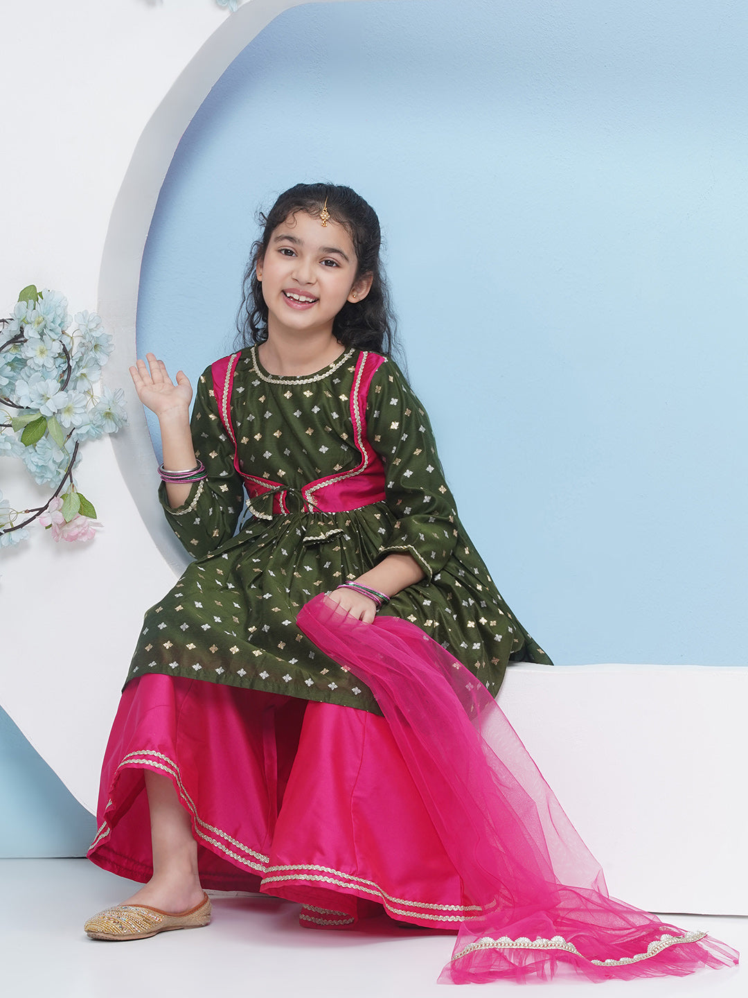 Girls Ethnic Motifs Empire Gotta Patti Kurta with Palazzos & With Dupatta
