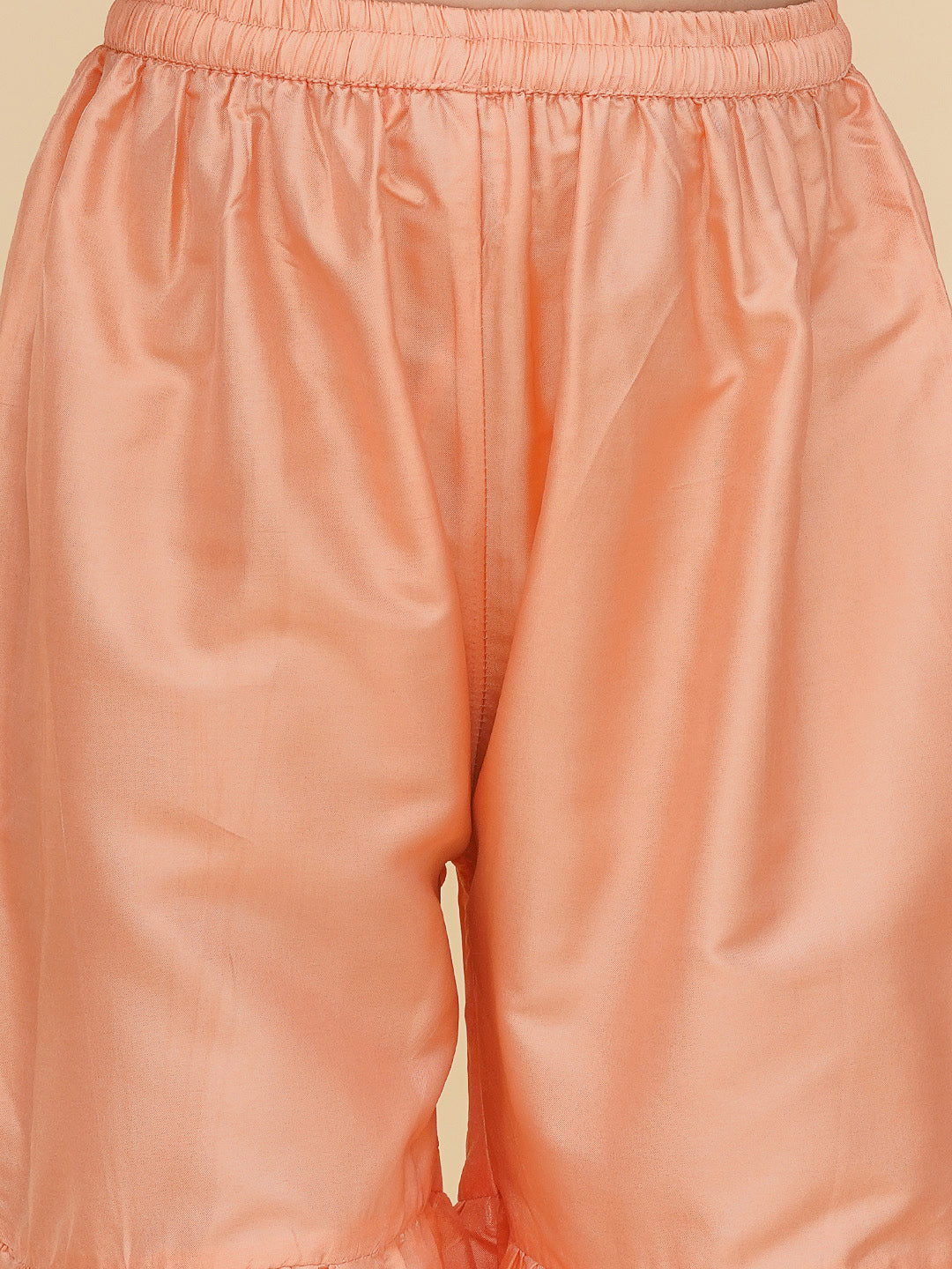 Bitiya by Bhama Girls Peach Self design Kurta with Sharara
