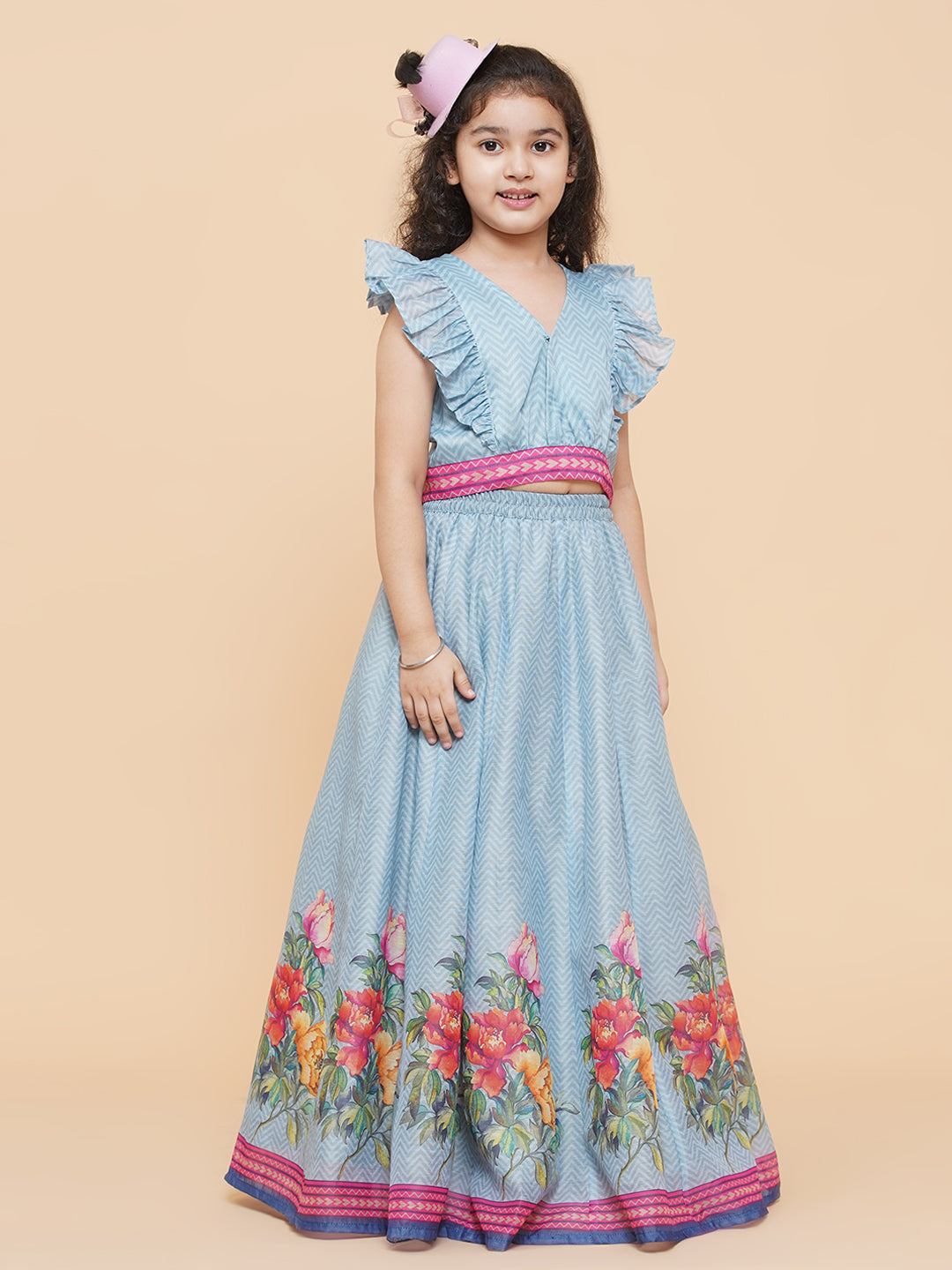 Bitiya by Bhama 
Girls Printed Ready to Wear Lehenga & Blouse