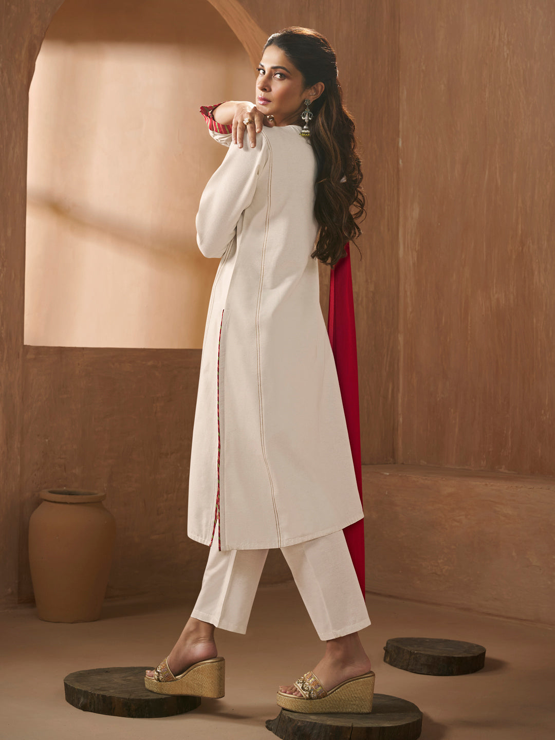 Bhama Couture Off White Embroidery Kurta Set With Dupatta For Women