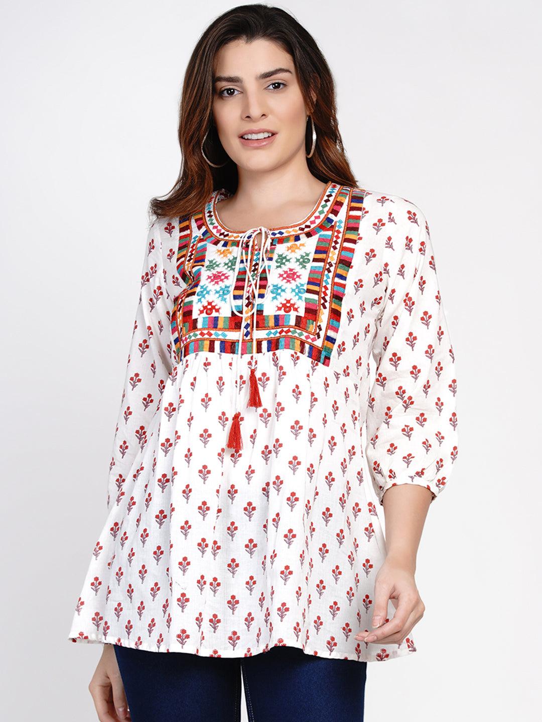 Bhama Couture White Printed Tunic With Embroidery
