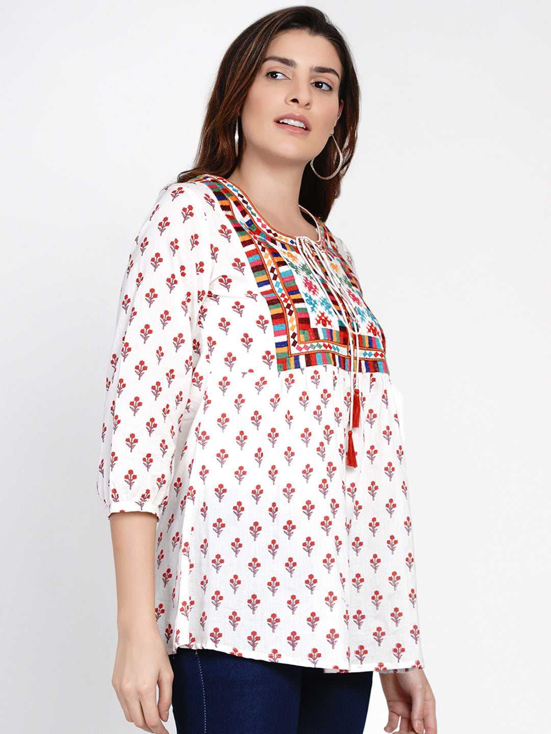 Bhama Couture White Printed Tunic With Embroidery