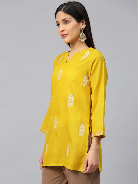 Bhama Couture Yellow & Off-White Embroidered Tunic