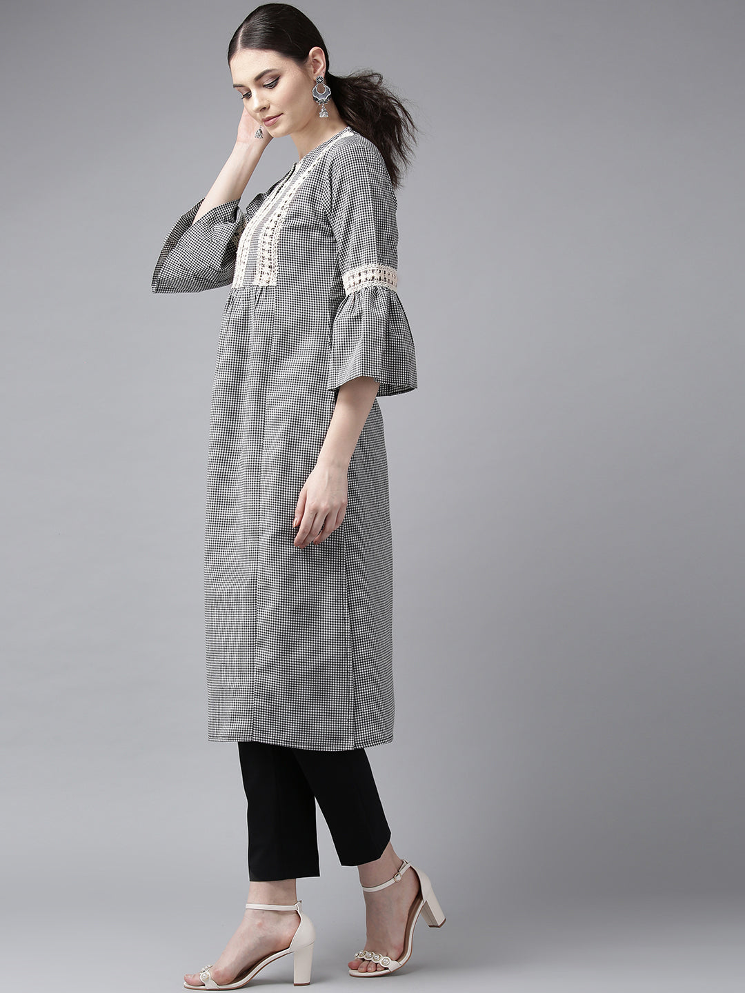 Black & White Checked A-Line Kurta