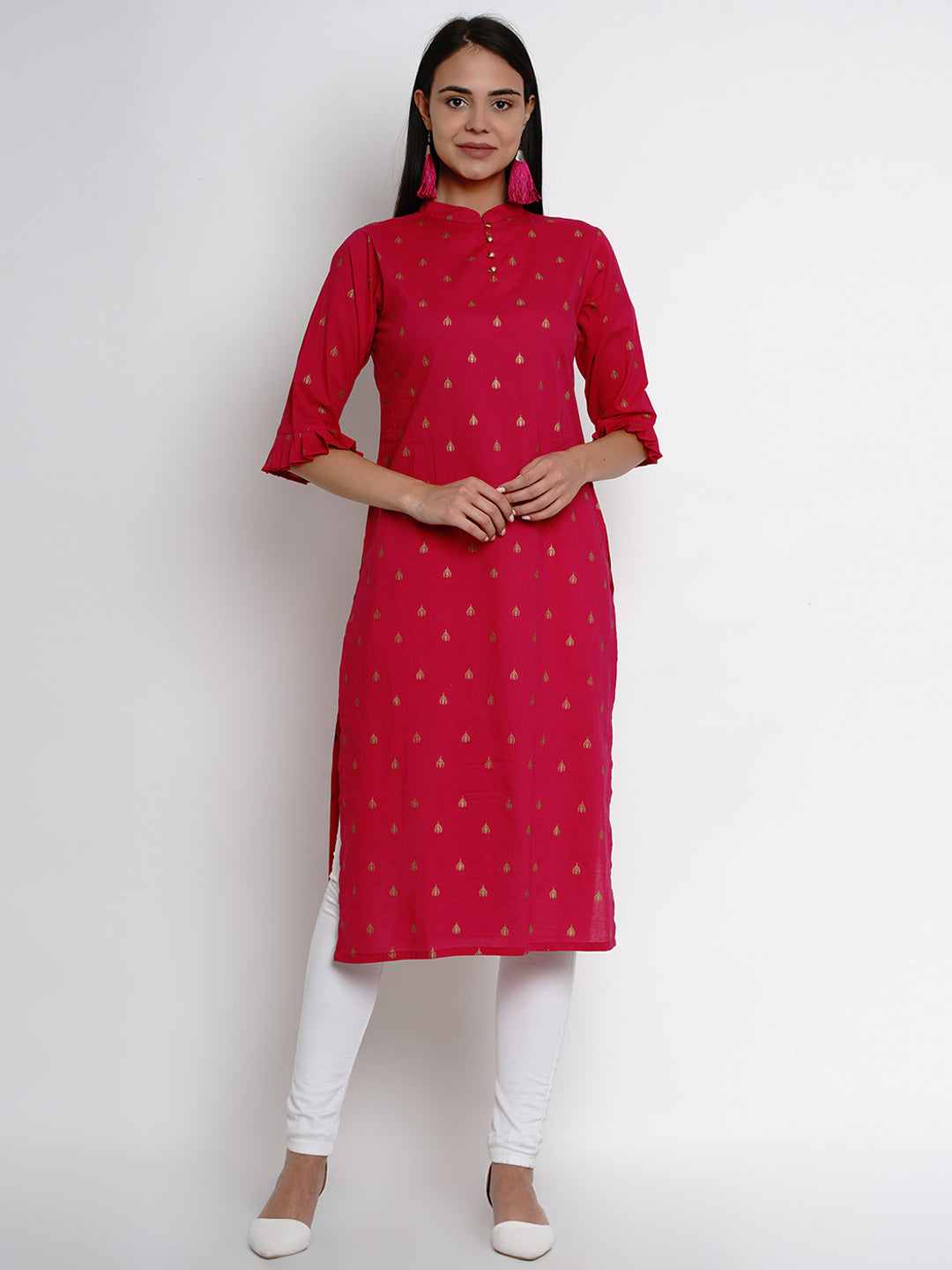 Bhama Couture Fuchsia Pink Printed Straight Kurta
