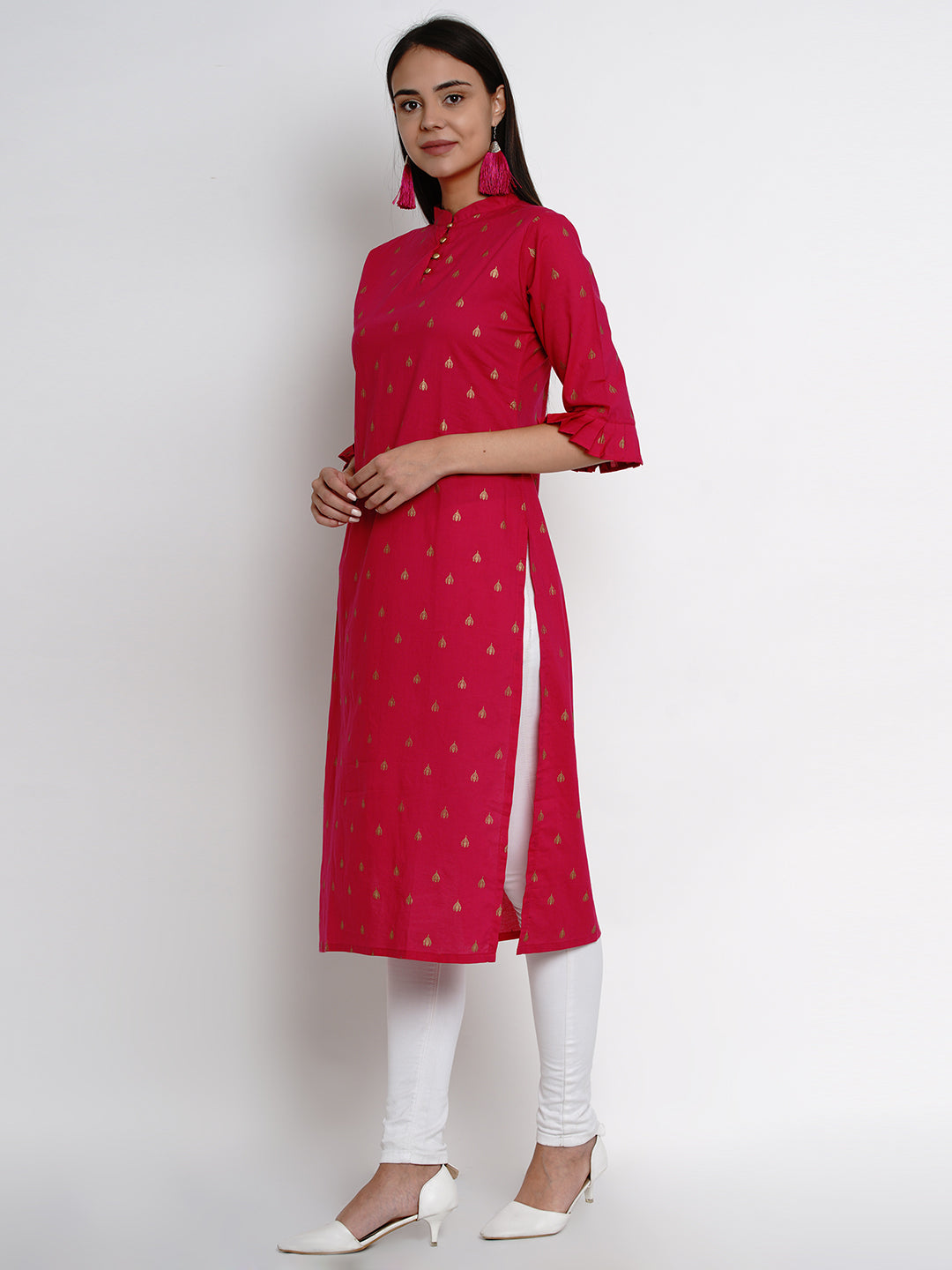 Bhama Couture Fuchsia Pink Printed Straight Kurta
