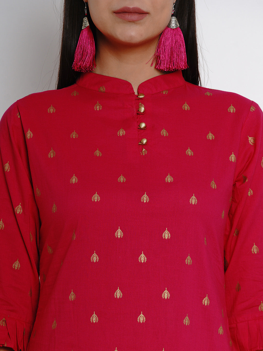 Bhama Couture Fuchsia Pink Printed Straight Kurta