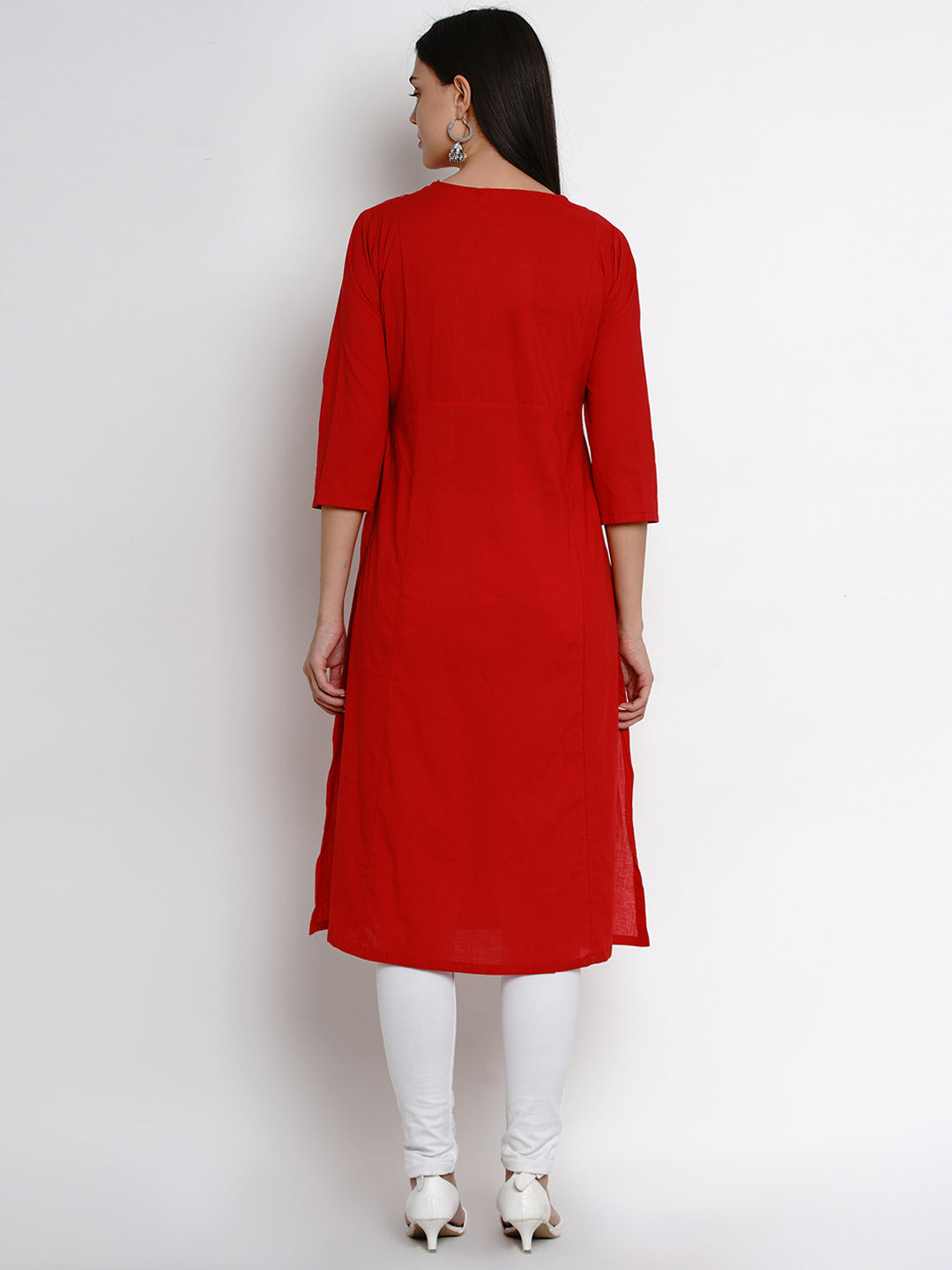 Bhama CoutureÃ‚Â Red Kurta With White Yoke Embroidered Design Straight Kurta