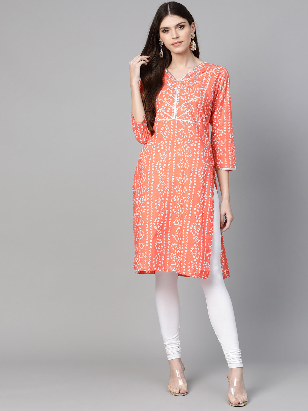 Bhama Couture Women Orange & White Printed Straight Kurta
