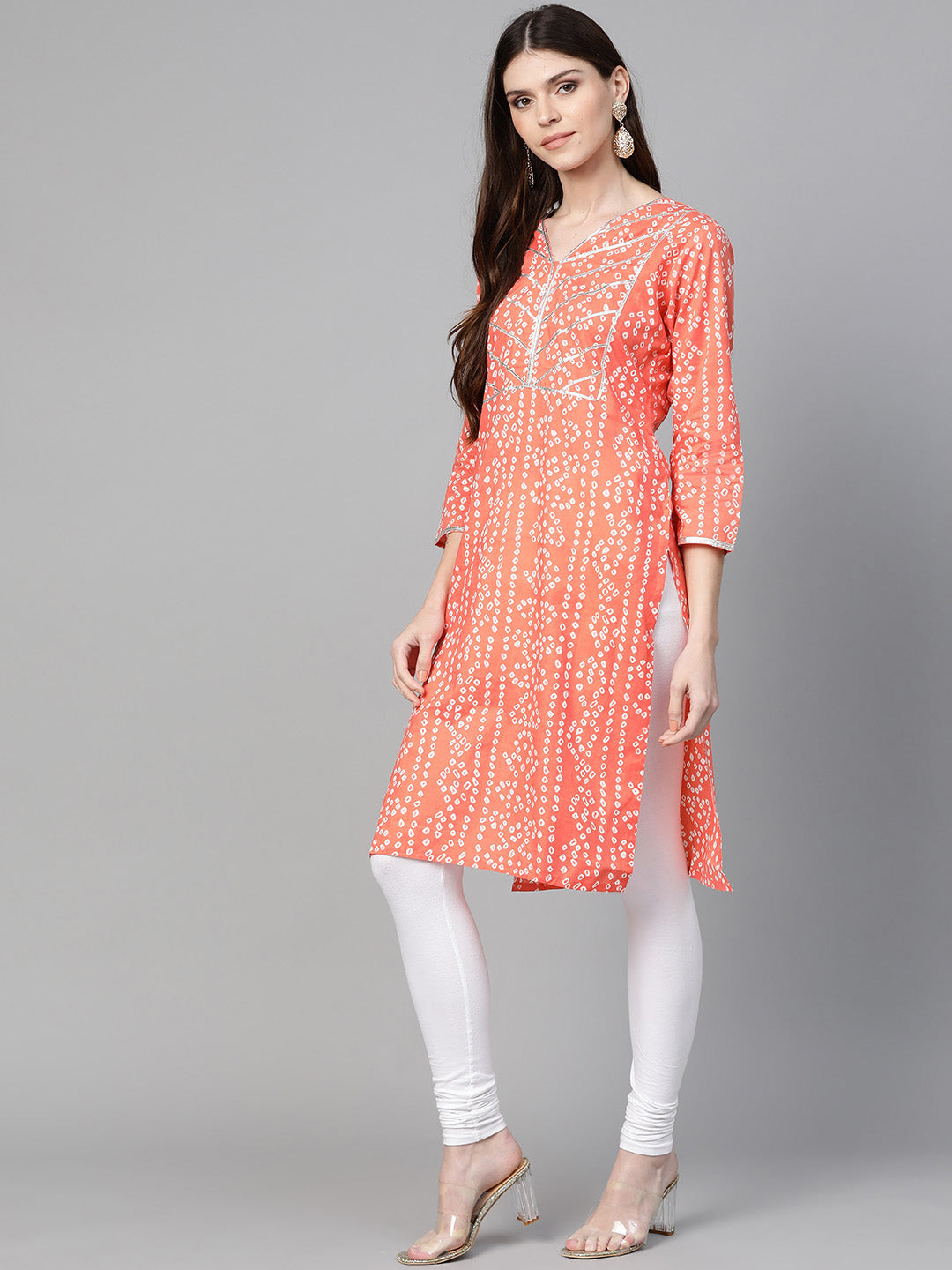 Bhama Couture Women Orange & White Printed Straight Kurta