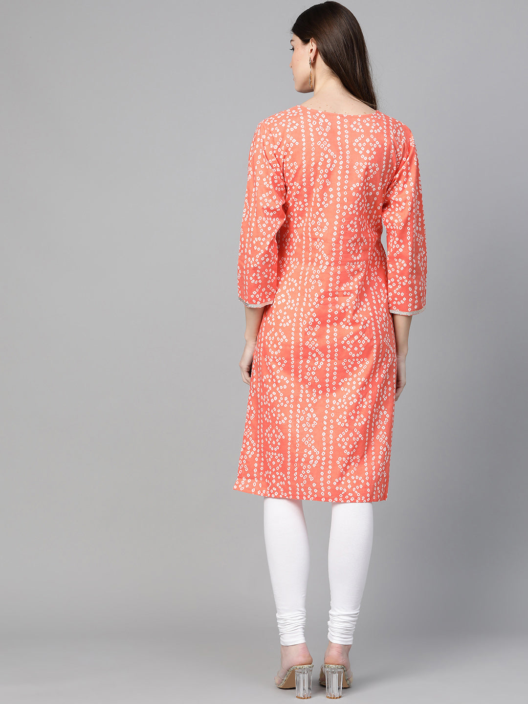 Bhama Couture Women Orange & White Printed Straight Kurta