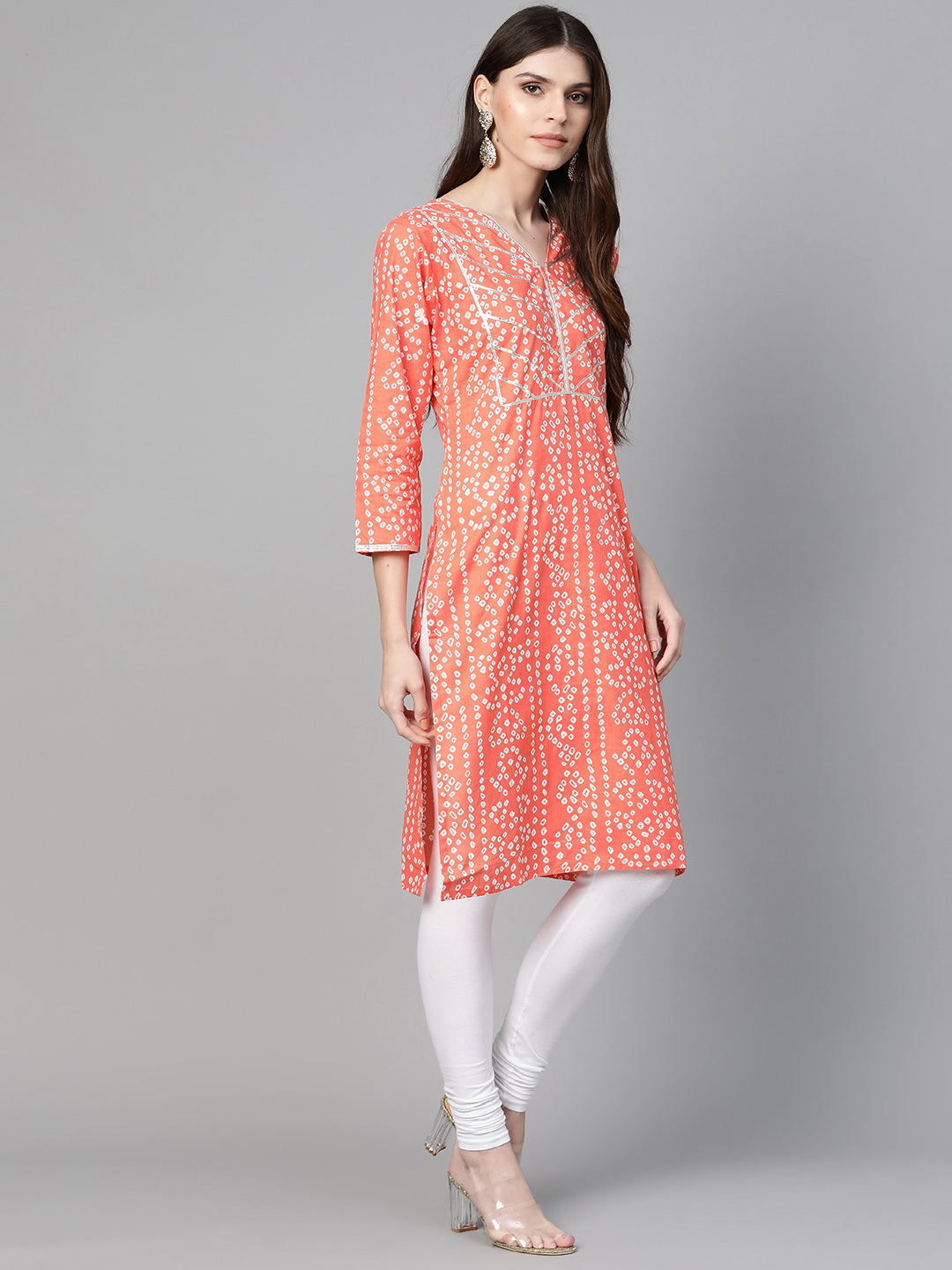 Bhama Couture Women Orange & White Printed Straight Kurta