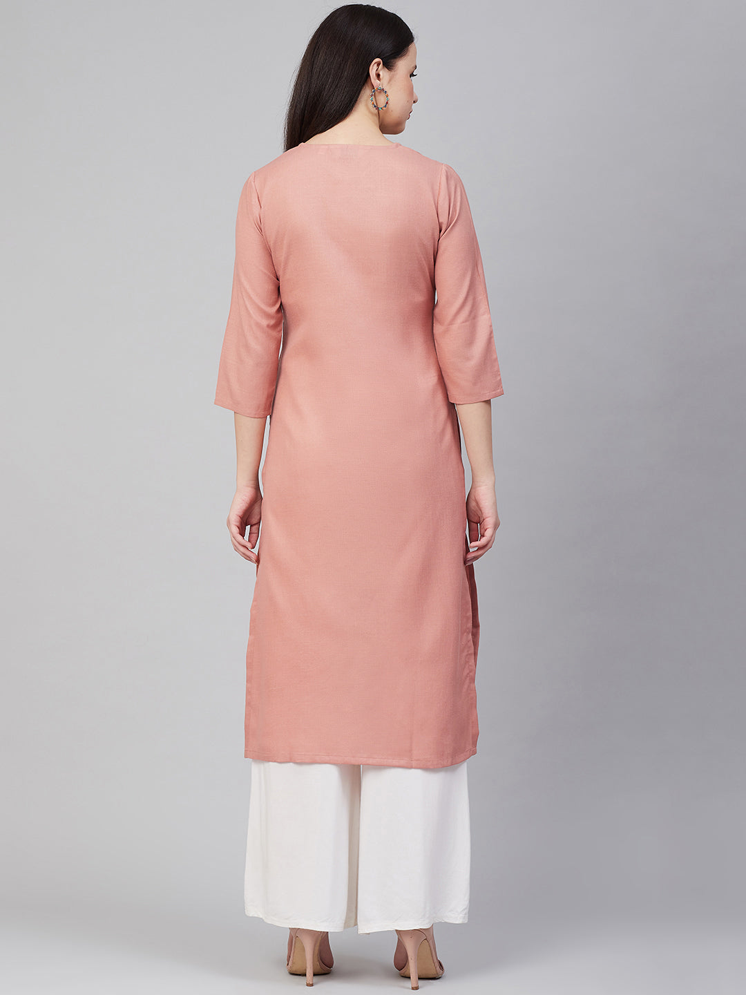 Bhama Couture Peach-Coloured & White Lace Detailed Straight Kurta