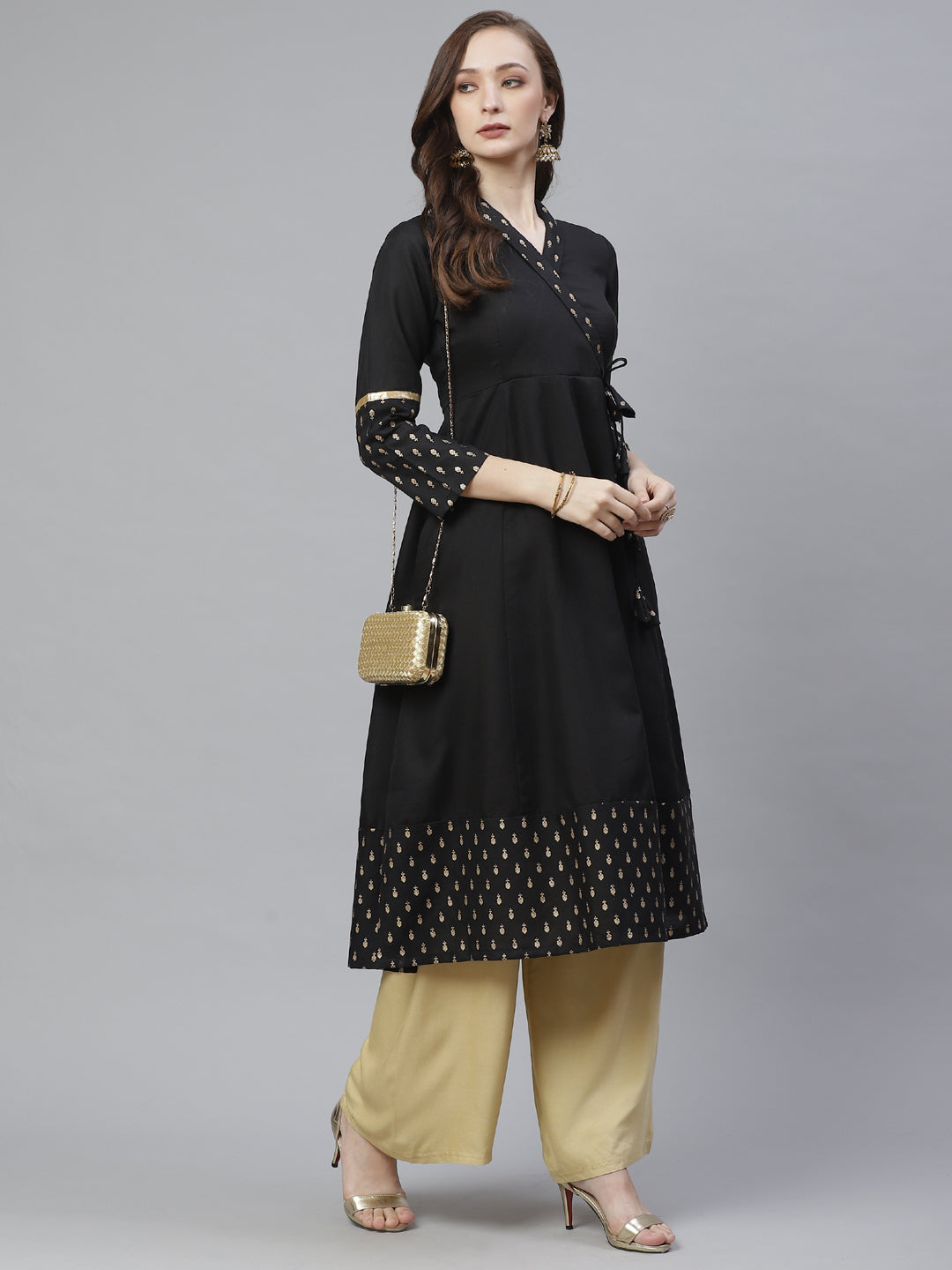 Bhama Couture Women Black & Golden Ethnic Print Anarkali Kurta