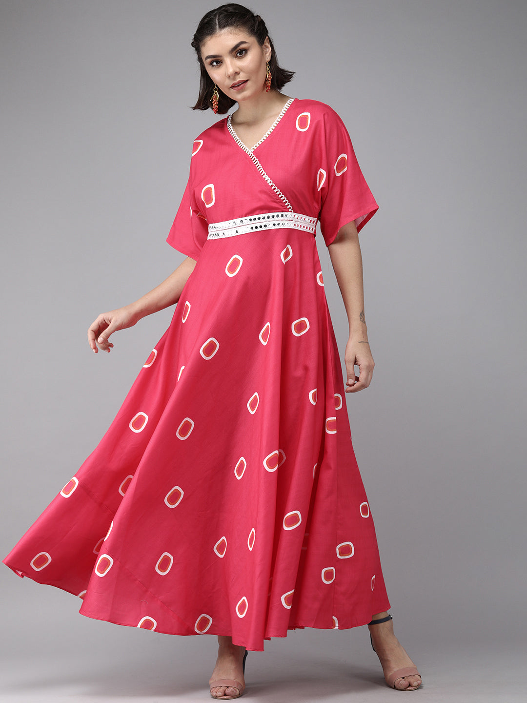 Bhama Couture Pink Floral Print Maxi Dress