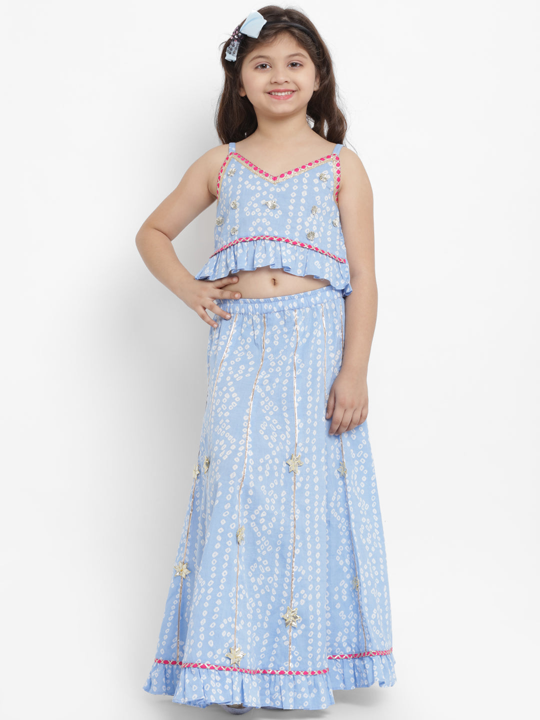 Bitiya by Bhama Blue & White Ready to Wear Lehenga with Blouse