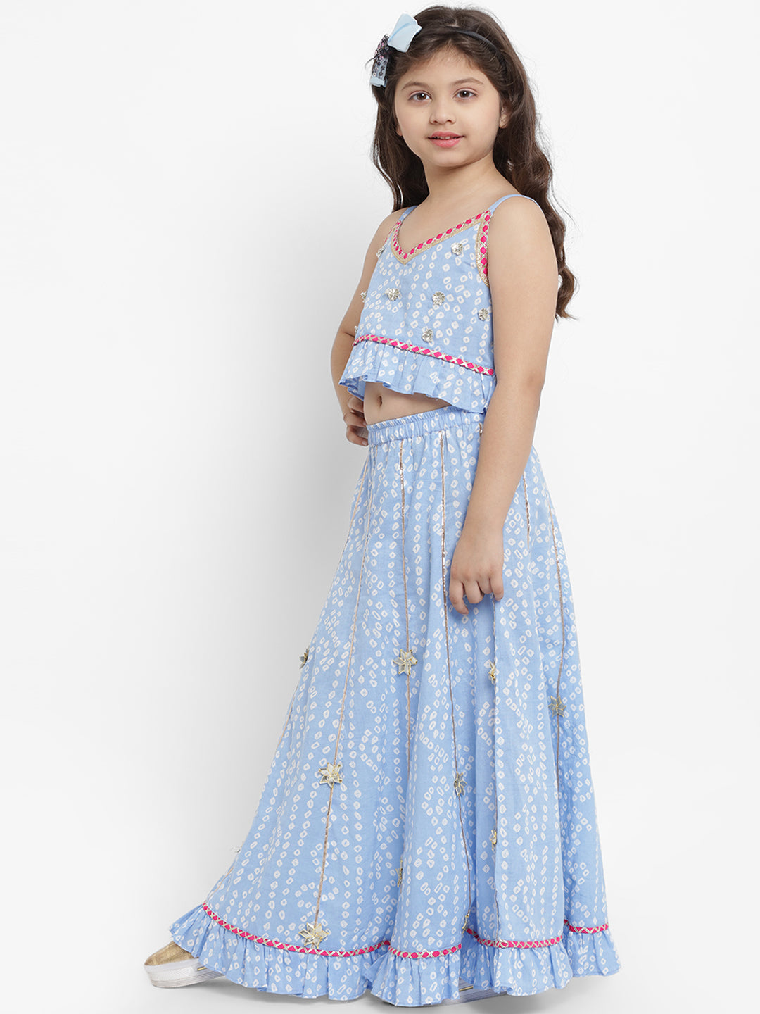 Bitiya by Bhama Blue & White Ready to Wear Lehenga with Blouse