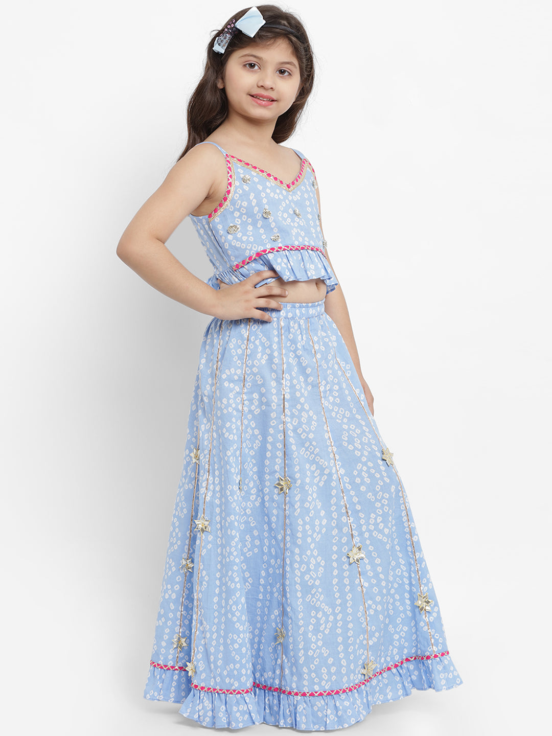 Bitiya by Bhama Blue & White Ready to Wear Lehenga with Blouse