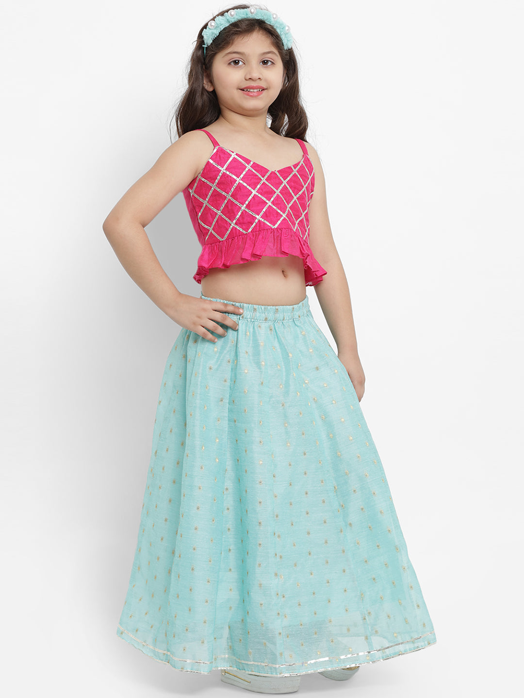 Bitiya by Bhama Fuchsia Pink & Turquoise Blue Ready to Wear Lehenga with Blouse